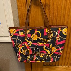 Vintage Juicy Couture Black and Pink Iconic Crown Chain Print Purse Shoulder Bag